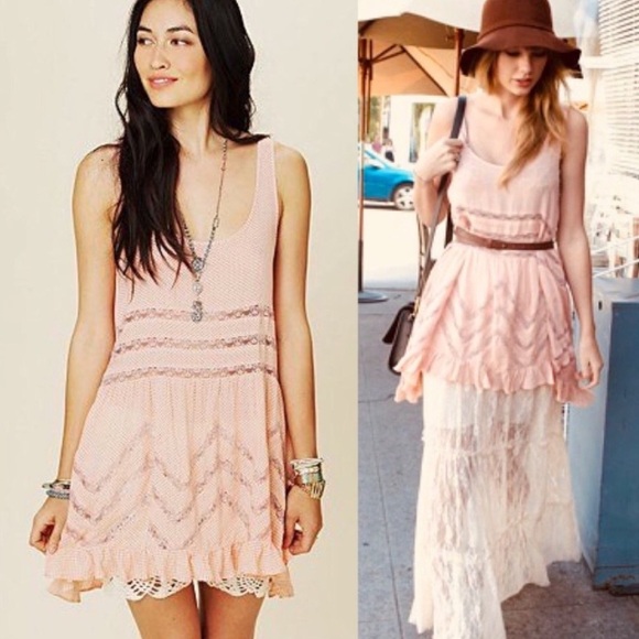 Free People Dresses & Skirts - Intimately Free People Voile Lace Trapeze Sleeveless Dress Pink Maroon